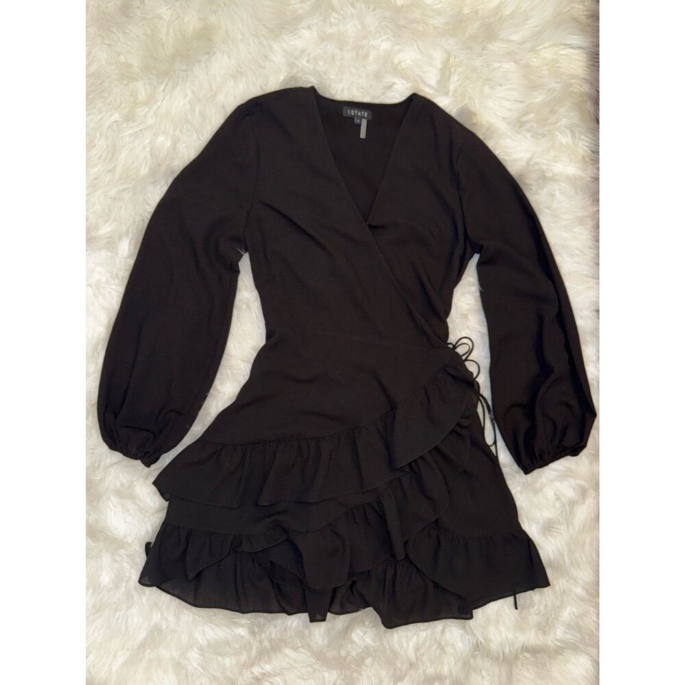 1. State Black Wrap Dress with Ruffle Hem - Picture 2 of 10